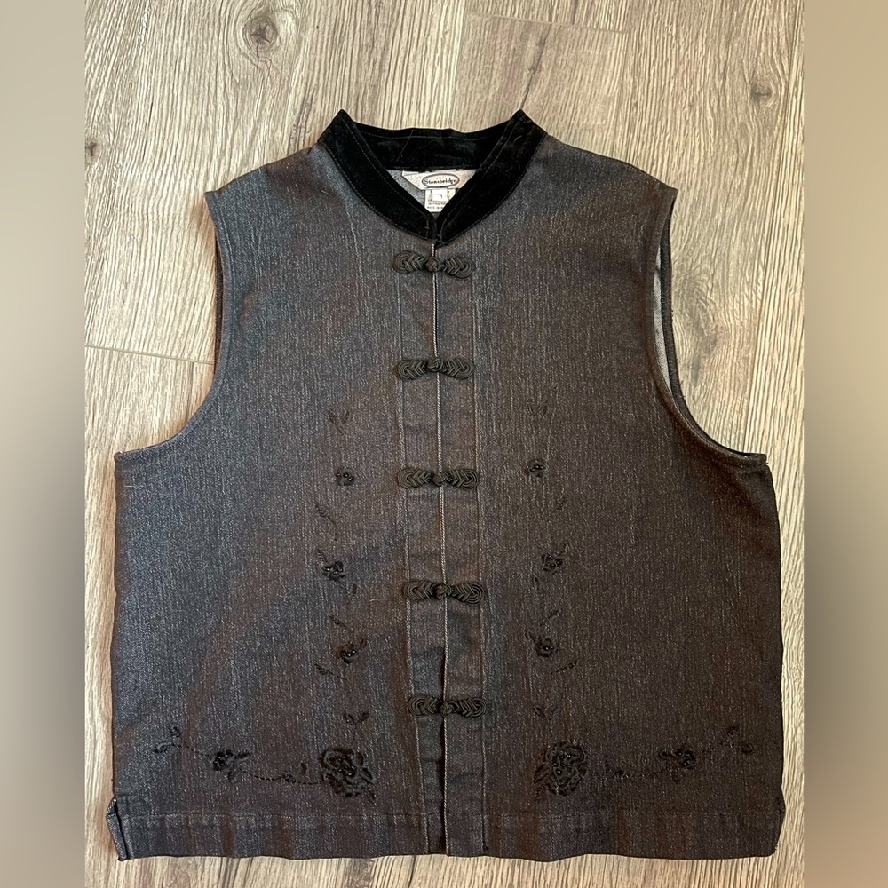 Vintage Stonebridge Black Denim Vest Size‎ Large